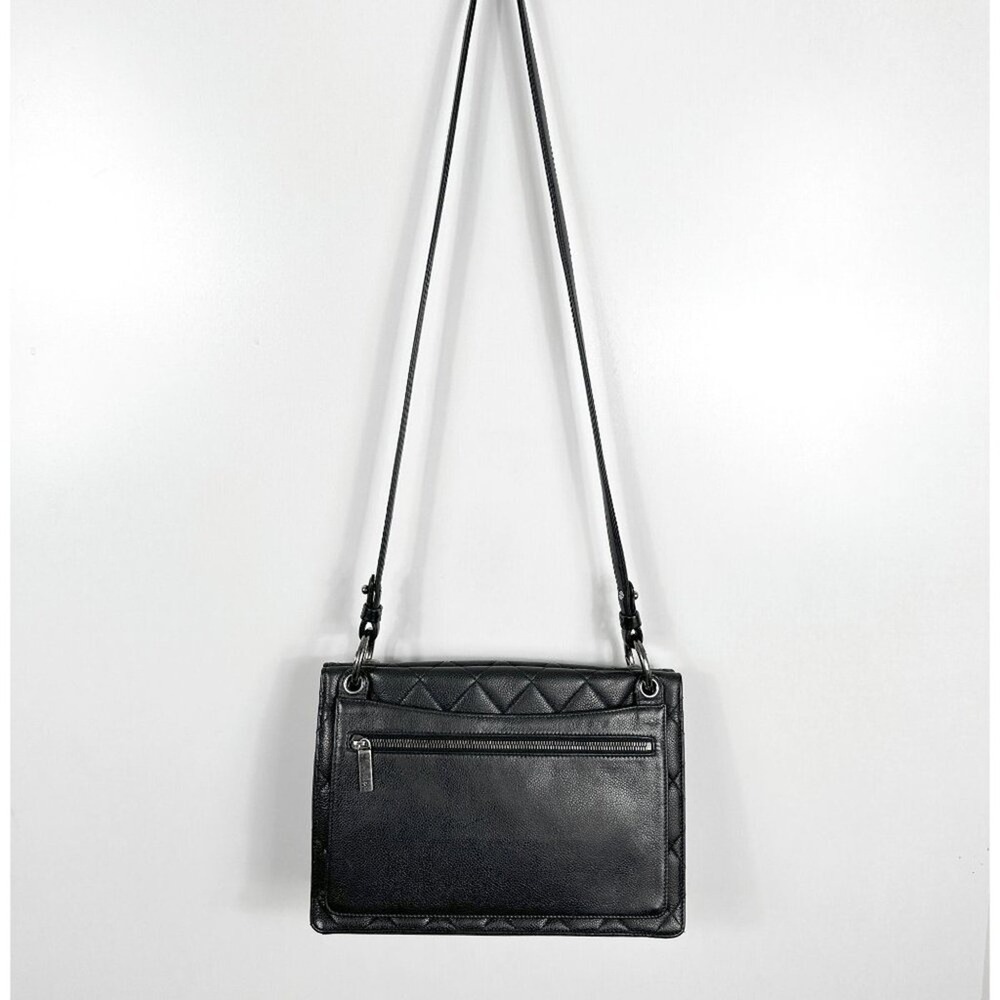 Chanel Black Caviar Leather Flap Bag Silver Chain Shoulder - Picture 5 of 12